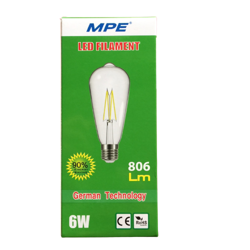 Bóng Đèn Led Dây Tóc Filament 6w MPE FLM-6/ST64 ánh sáng vàng